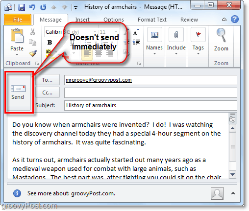 sähköpostin lähettäminen Outlook 2010: een ei tarkoita, että se toimitetaan heti