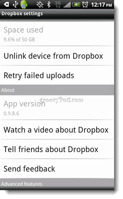 Android Dropbox Poista