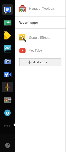 google + hangouts vasemman ohjauspaneelin kuva
