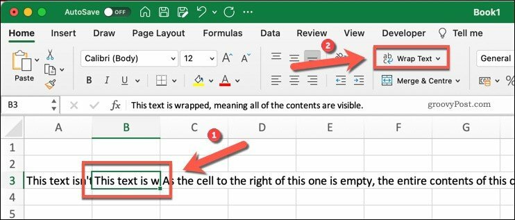 Wrap Text -painike Microsoft Excelissä