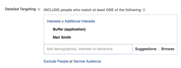 Määritä tietyt kohdistusasetukset Facebook Ads Managerissa.