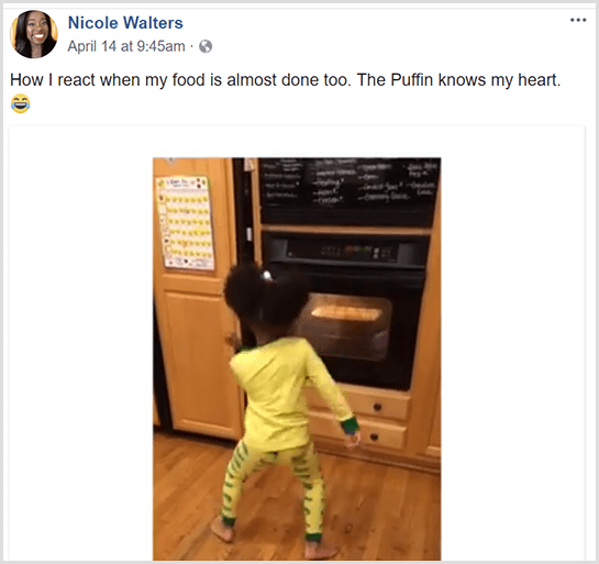 Nicole Walters julkaisi Facebook-videon nuoresta tyttärestään, joka tanssii uunin edessä pyjamassa odottaessaan ruokansa valmistumista.