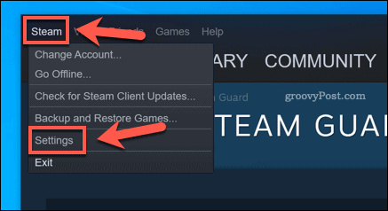 Steam-asetukset -vaihtoehto Windows 10 -asiakkaassa