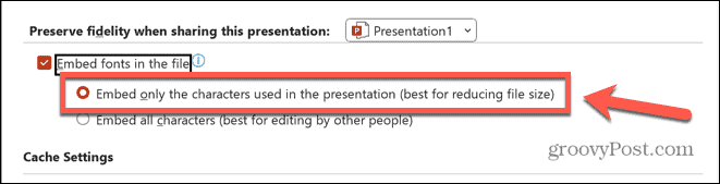 powerpoint upottaa vain käytetyt merkit