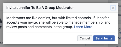 Kuinka parantaa Facebook-ryhmäyhteisöäsi, esimerkki Facebook-viestistä, kun jäsen valitaan ryhmän valvojaksi