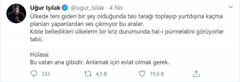 Uğur Işılak sanoja kuin isku työntekijöille kunnianloukkauksesta Turkki