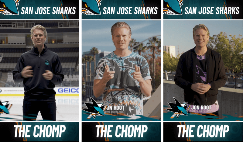 kolme Instagram-tarinan viestiä San Jose Sharkin The Chomp -segmentistä