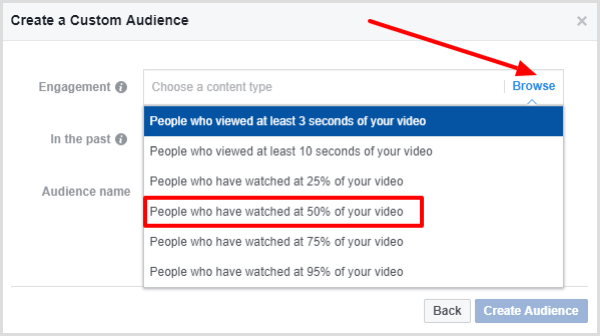 Valitse ihmiset, jotka ovat katsoneet vähintään 50% videostasi.