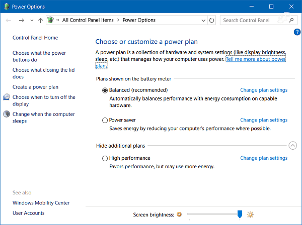 Virranhallinta-asetukset Windows 10