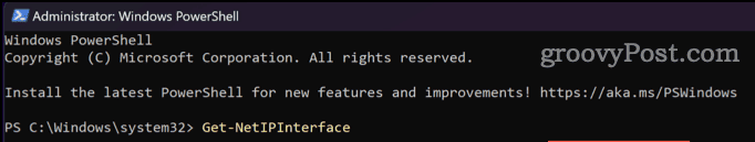 Suorita Get-NetIPInterface
