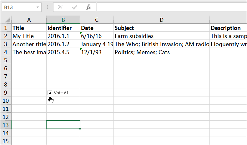 lisää valintaruutu Microsoft Exceliin