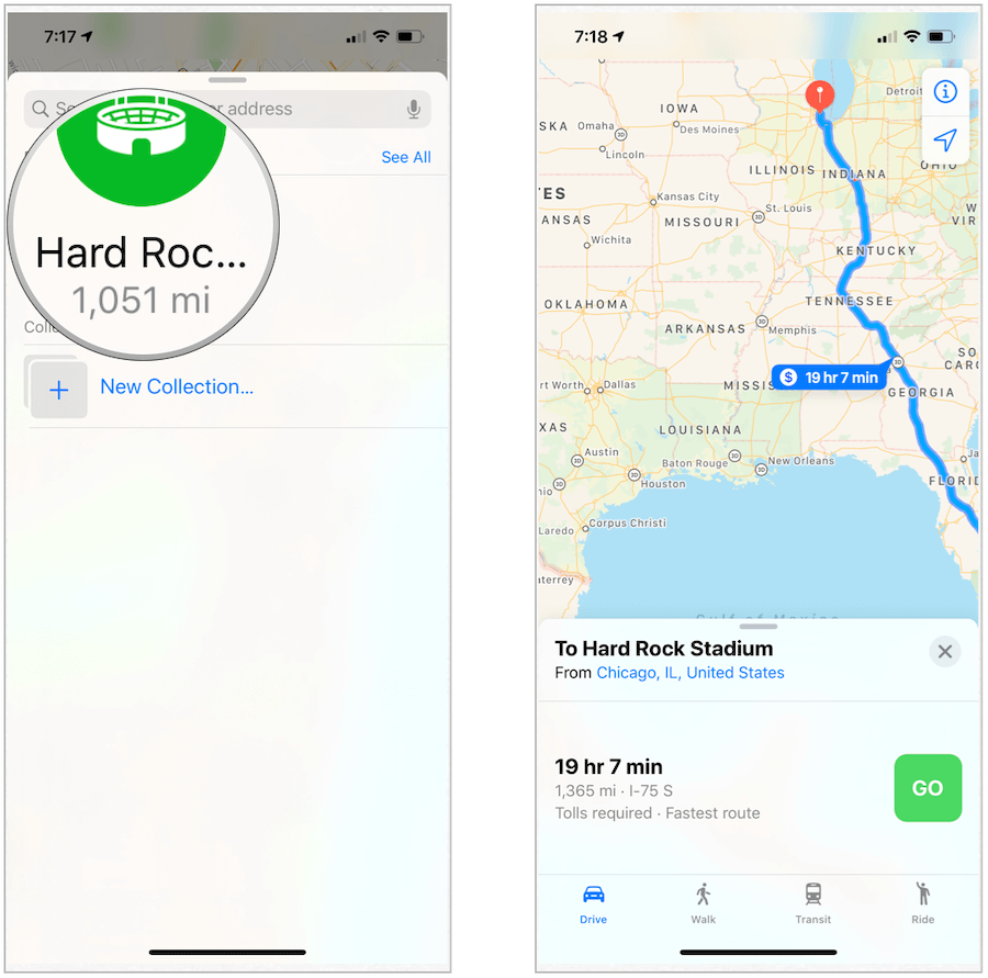 Apple Maps -reitti suosikkeihin
