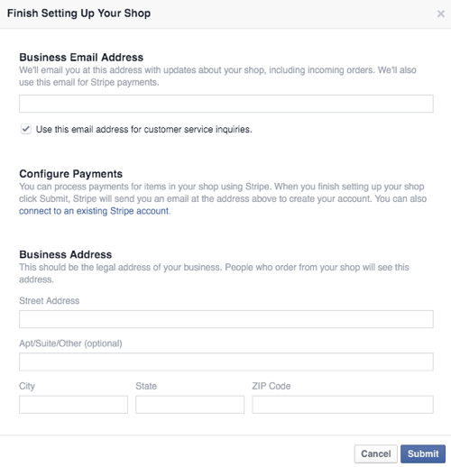 määritä facebook shop -liiketoiminta- ja maksutiedot