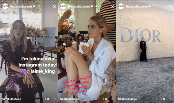 Harper's Bazaar antoi Instagram-tarinansa Jaime Kingille Dior Cruise -näyttelyyn.
