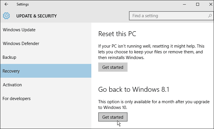palautus Windows 10