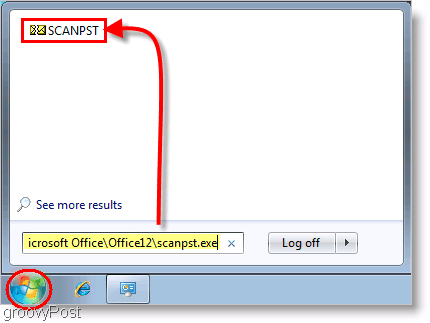 Näyttökuva - Outlook 2007 SCANPST -korjaustyökalun käynnistys