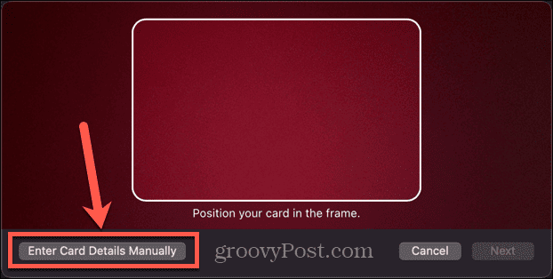 apple pay syötä kortin numero manuaalisesti mac