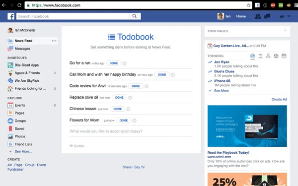 Todobook estää Facebook-uutissyötteesi, kunnes saat prioriteettisi tehtyä päivälle.