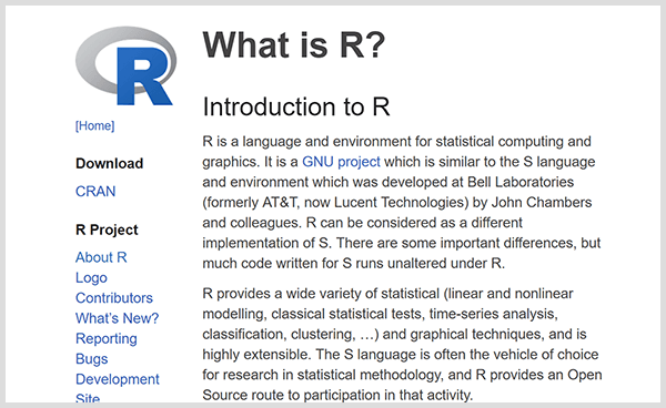 Rakenna omat ennustavat analyysityökalut ohjelmointikielellä R. R-esittelysivun näyttökuva. 