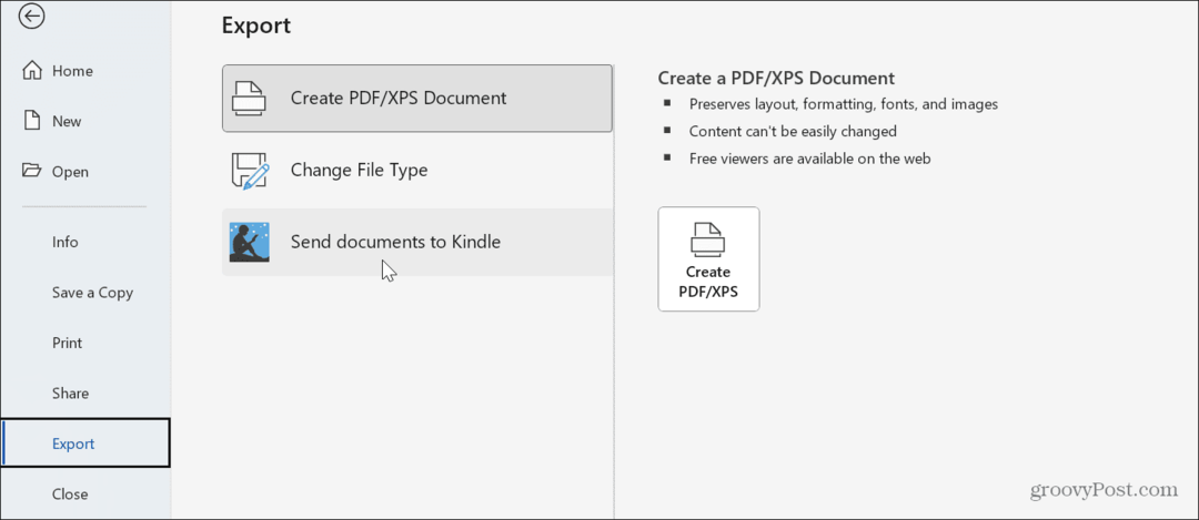 Word-dokumenttien lähettäminen Kindleen Windows 11:stä