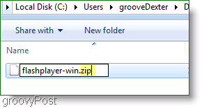 Näyttökuva: Flashplayer ZIP-tiedosto Windows 7