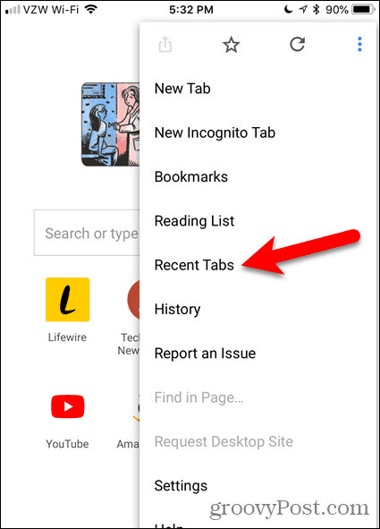 Napauta Viimeisimmät välilehdet Chrome-käyttöjärjestelmässä iOS