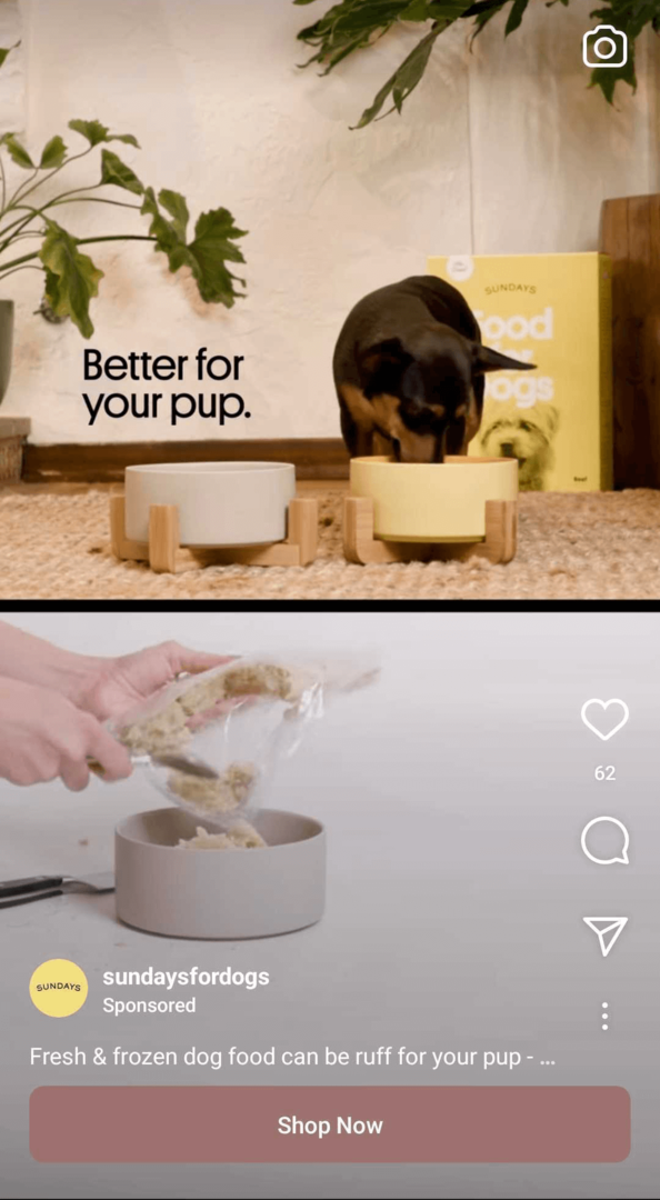 kuva Instagram Reels -mainoksesta, joka näyttää vertailun kilpailijaan