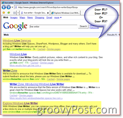 Kuva Googlen hakutuloksista Windows Live Writerille