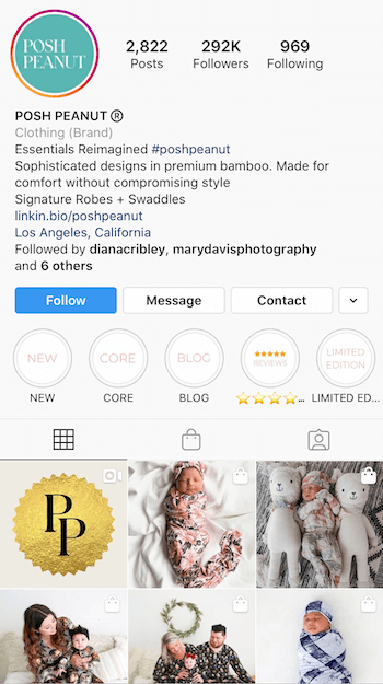 esimerkki yrityskäyttöön optimoidusta Instagram bio -palvelusta
