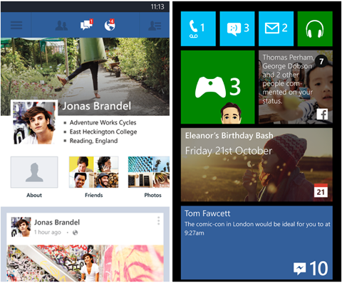 Windows Phone Facebook -sovelluksen laatat
