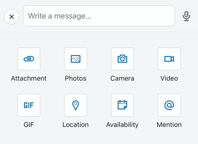 LinkedIn-mobiilisovelluksen julkaisuvaihtoehdot, mukaan lukien liitetiedosto ja GIF
