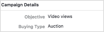 Valitse Videonäkymät-tavoite Facebook-kampanjallesi.