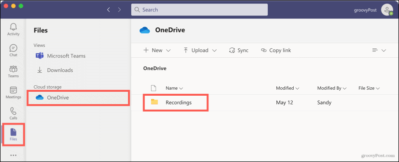 Tiedostot, OneDrive, tallenteet ryhmissä