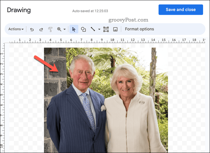 Valitse kuva Google-dokumenttien piirustustyökalusta