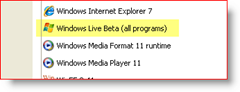 Ohjauspaneeli, Windows XP, Asennetut sovellukset, Windows Live Beta (kaikki ohjelmat)