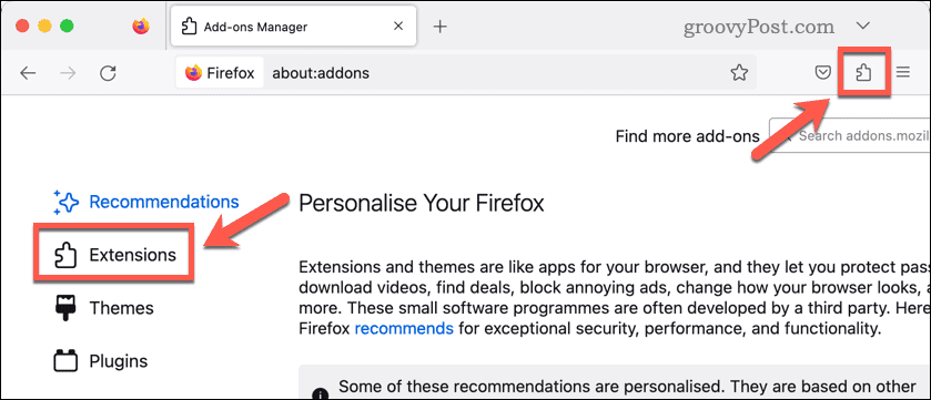 Avaa Firefox-laajennukset