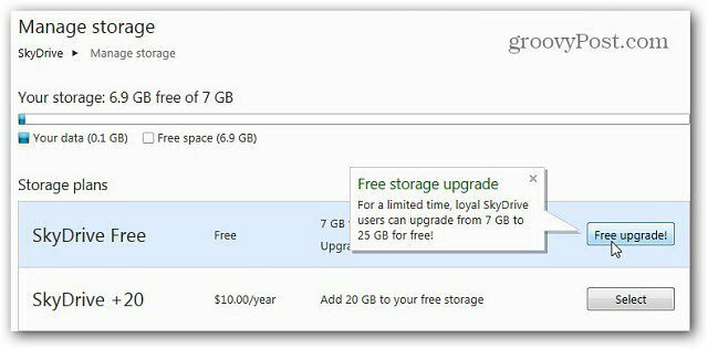 Windows SkyDrive: Vaadi 25 Gt tilaa ennen kuin se lasketaan 7 Gt: ksi