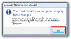 Windows Vista Liity Active Directory AD -verkkotunnuksen vahvistukseen käynnistääksesi tietokone uudelleen