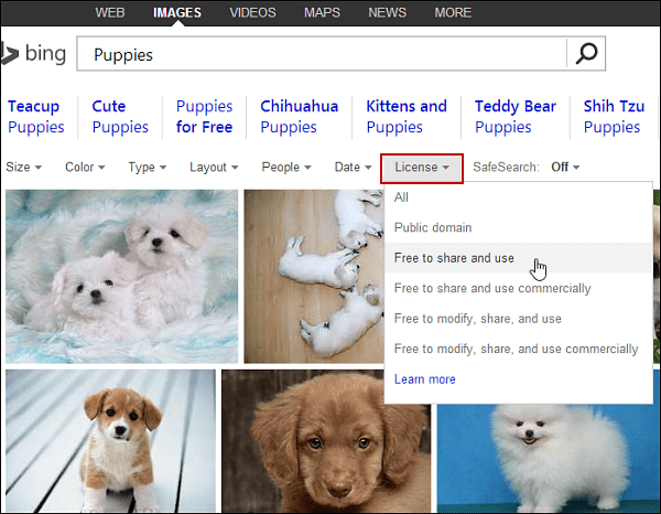Löydä kuvia Bingistä