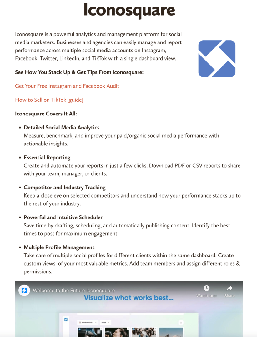 Social Media Examiner -ohjelmistotyökalujen resurssisivuesimerkki
