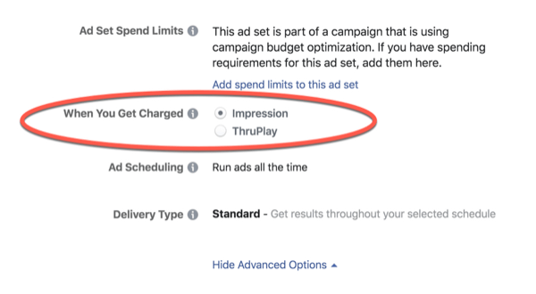Facebook ThruPlay -optimointimaksut.