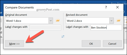 Lisävaihtoehtoja Microsoft Word -asiakirjojen vertailuun