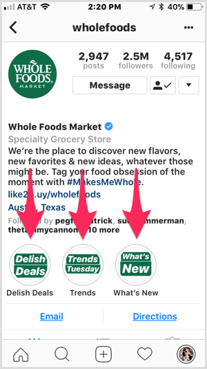 Instagram-kohokohdat Whole Foods -profiilissa.