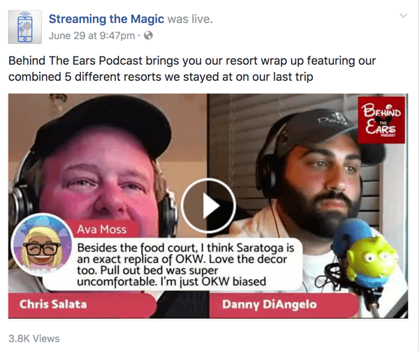 Behind the Ears -yrityksen isännät jakavat runsaasti tietoa kaikesta Disneystä Facebook Live -esityksessään.