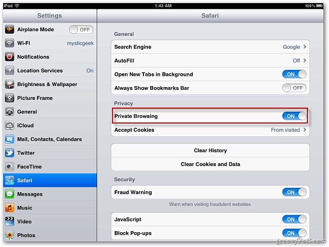 Apple iOS 5: Ota Safari Private -selaus käyttöön