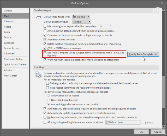 Kuinka ottaa automaattinen täydennysluettelo käyttöön tai poistaa se käytöstä Outlook 2016: ssa