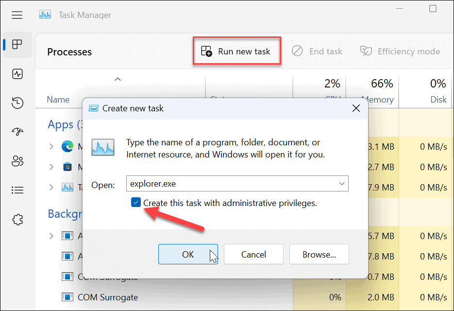 Suorita Windows 11 File Explorer järjestelmänvalvojana