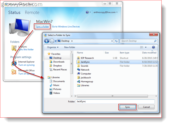 Kansion synkronointi Windows Live Sync Beta -sovelluksen kanssa