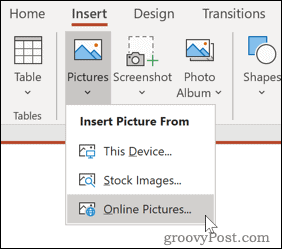 Kuvan lisääminen verkkolähteestä PowerPoint-sovellukseen