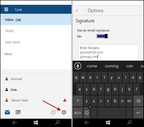 Windows 10 Mobile: Vaihda Outlook Mail Signature